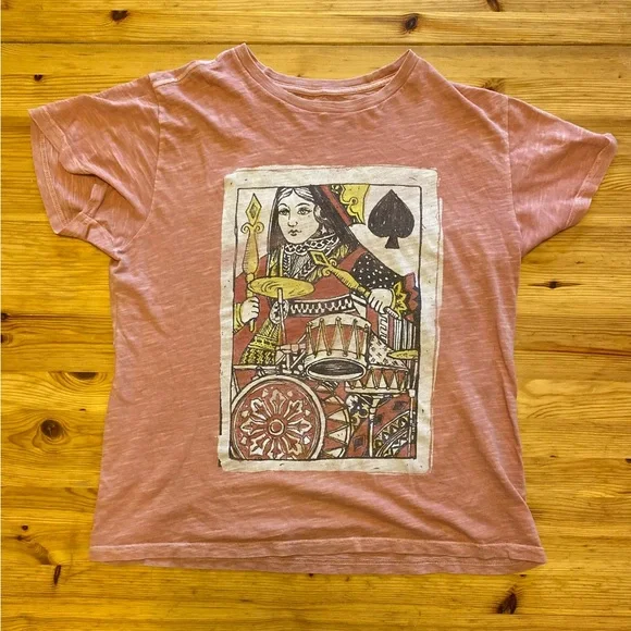 Lucky Brand Women's Queen of Spades Boyfriend Tee 100% Cotton Ash Rose Size XS - Picture 11 of 11